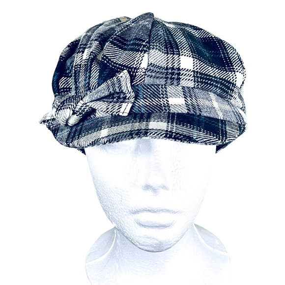 MUDD Newsboy Cabbie Navy Plaid Cap One Size - Picture 2 of 15